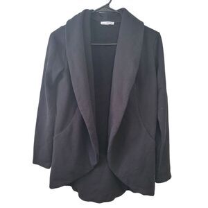 James Perse French Terry Black Cotton Blazer Open Front Jacket Size 2 Medium